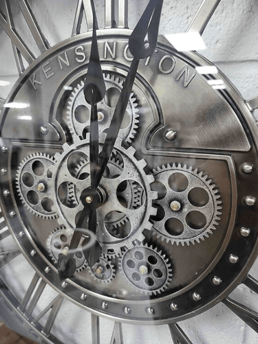 Antique Silver Wall Clock with Gears at Online8 Furniture Auckland NZ