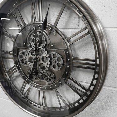 Antique Silver Wall Clock with Gears at Online8 Furniture Auckland NZ