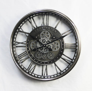 Antique Silver Wall Clock with Gears at Online8 Furniture Auckland NZ