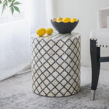 Capiz Black & Cream Side Table | Accent Stool at Online8 Furniture Auckland NZ