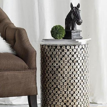 Capiz Circle Patterned Side Table | Accent Stool at Online8 Furniture Auckland NZ