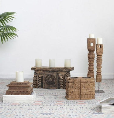 Carved 3 Pillar Candle Holder at Online8 Furniture Auckland NZ