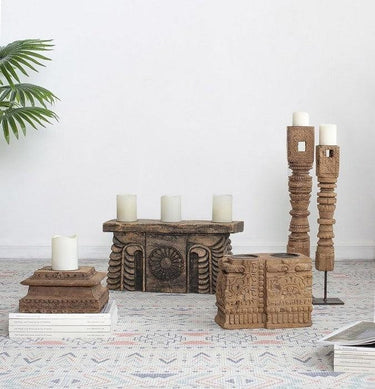 Carved Pillar Candle Holder at Online8 Furniture Auckland NZ