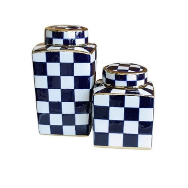 Checked Design Vases With Lid Set of 2 at Online8 Furniture Auckland NZ