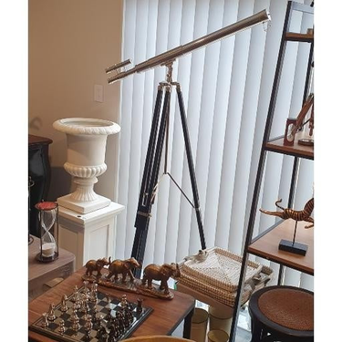 Cohasset Double Barrel Nickel Finish Floor Telescope on Tripod at Online8 Furniture Auckland NZ