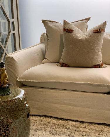 Cotton Cushion with Leather Buckle at Online8 Furniture Auckland NZ