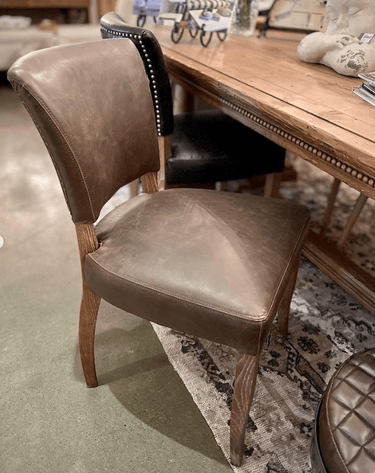 Derringer Dining Chair with Brass Studs - Brown at Online8 Furniture Auckland NZ
