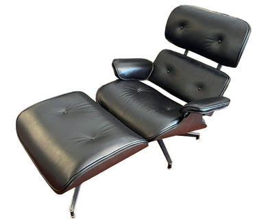 Eames Leather Chair & Footstool - Belon Black at Online8 Furniture Auckland NZ