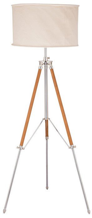 Floor lamp & Shade - Nickel with Brass Leather / Natural Canvas at Online8 Furniture Auckland NZ