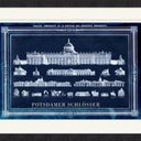 Glass Framed Wall Art – Potsdamer Schlösser Blueprint at Online8 Furniture Auckland NZ