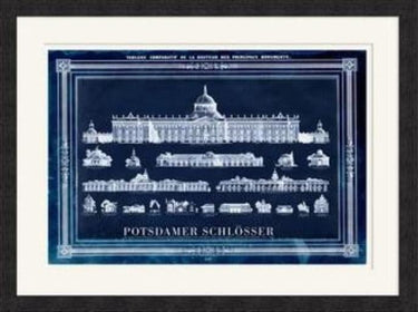 Glass Framed Wall Art – Potsdamer Schlösser Blueprint at Online8 Furniture Auckland NZ