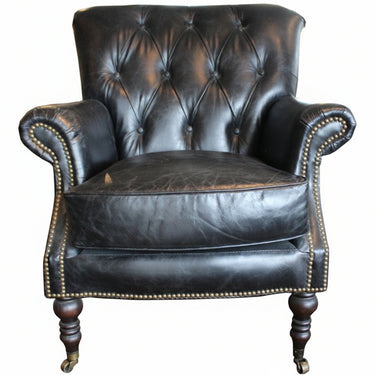 Harrington Buttoned Leather Armchair - Belon Black at Online8 Furniture Auckland NZ