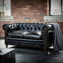 Oxford Chesterfield Aged Leather 2 Seater Sofa - Belon Black at Online8 Furniture Auckland NZ