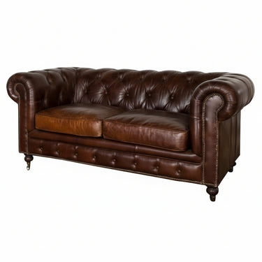 Oxford Chesterfield Aged Leather 2 Seater Sofa - Vintage Cigar at Online8 Furniture Auckland NZ