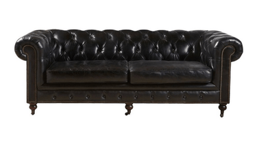 Oxford Chesterfield Aged Leather 3 Seater Sofa - Belon Black at Online8 Furniture Auckland NZ