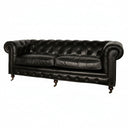 Oxford Chesterfield Aged Leather 3 Seater Sofa - Belon Black at Online8 Furniture Auckland NZ