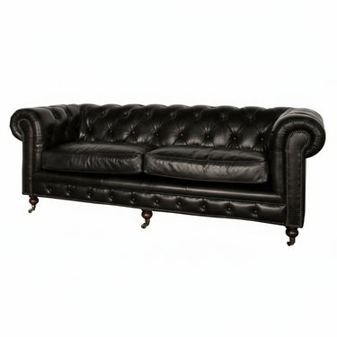 Oxford Chesterfield Aged Leather 3 Seater Sofa - Belon Black at Online8 Furniture Auckland NZ