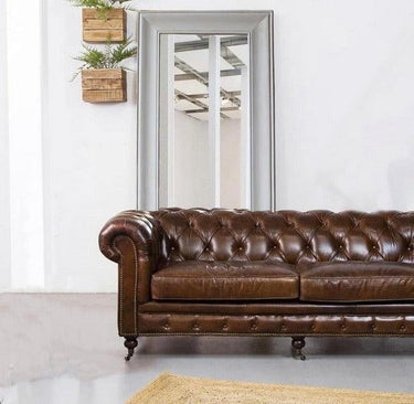 Oxford Chesterfield Aged Leather 3 Seater Sofa - Vintage Cigar at Online8 Furniture Auckland NZ