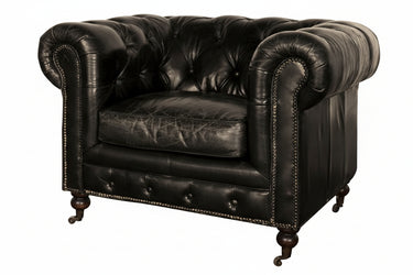 Oxford Chesterfield Aged Leather Armchair - Belon Black at Online8 Furniture Auckland NZ