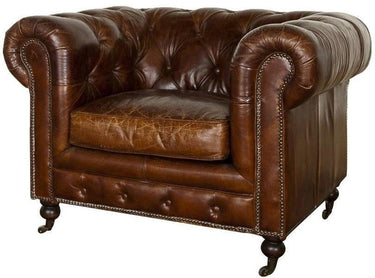Oxford Chesterfield Aged Leather Armchair - Vintage Cigar at Online8 Furniture Auckland NZ