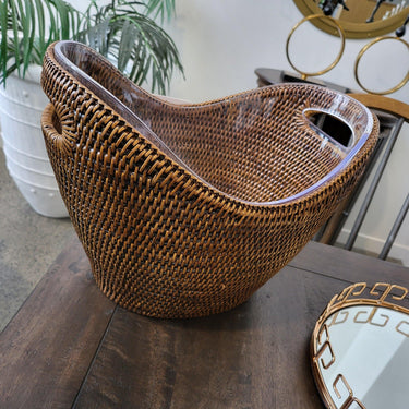 Rattan Drinks Holder | Ice Bucket With Plastic Insert at Online8 Furniture Auckland NZ