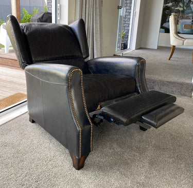 Stratford Leather Recliner Chair - Belon Black at Online8 Furniture Auckland NZ