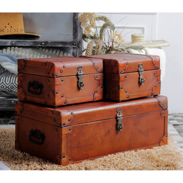 Vintage Leather Suitcase | Trunk Set/3 at Online8 Furniture Auckland NZ