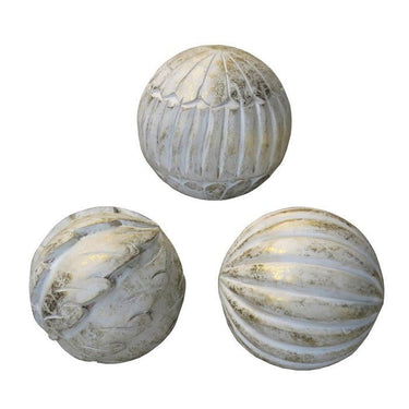 White Carved Mango Wood Spheres Set of 3 at Online8 Furniture Auckland NZ