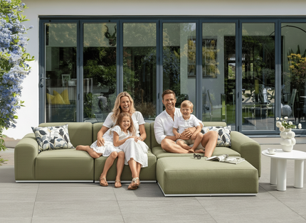 Alice outdoor sectional sofa set in olive green on a deck, from Online8 New Zealand
