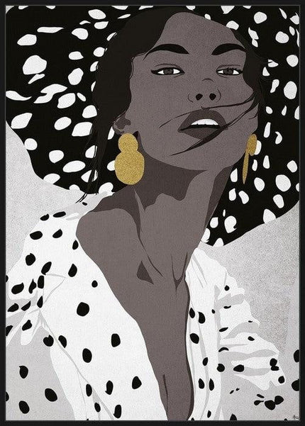 Framed Canvas Art Maria, a monochrome portrait with gold earring detail, 800 x 1200mm