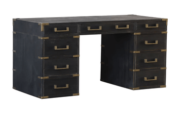 Harlequin Executive Desk in reclaimed old pine with black finish and brass fittings
