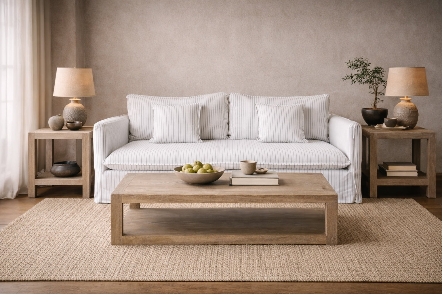 White Stripes Slipcover Sofa
