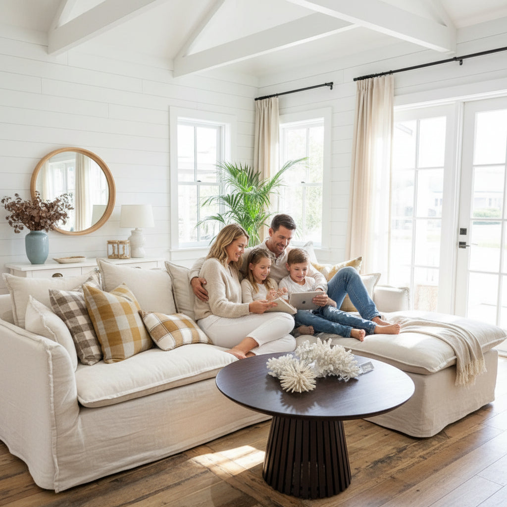 Marsala Slipcover Sofa with reversible chaise in Salt & Pepper linen-cotton