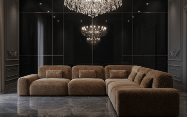 Arcadia Leopard Print 3-Seater Modular Sofa with Ottoman in brown and black polyester velvet — Online8 NZ