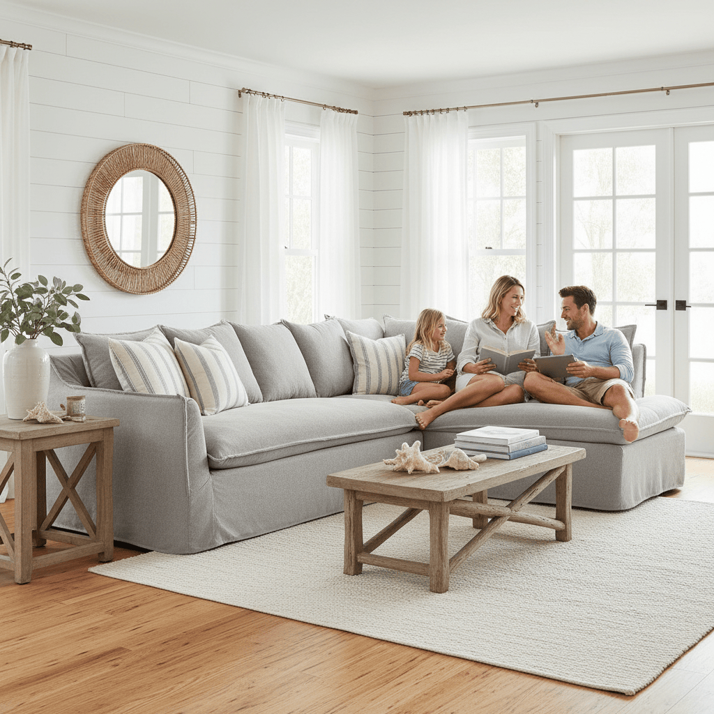 Marsala Slipcover Sofa with Reversible Chaise - Online8 NZ
