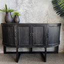 4 Door Hall Table with Metal Base Oak/Iron at online8 furniture store Auckland