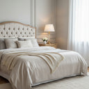 French Provincial Queen Headboard Beige Linen Oak