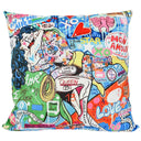 Graffiti collage velvet cushion with Mon Amour lettering, 550 x 550mm