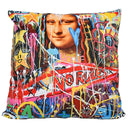 Graffiti portrait velvet cushion with No Rules lettering, 550 x 550mm