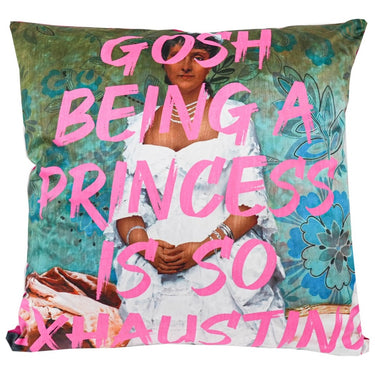 Being A Princess slogan velvet cushion in teal, 550 x 550mm