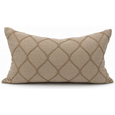 Snugg & Co diamond embroidered natural linen lumbar cushion, 400 x 600mm