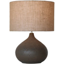 Brown ceramic table lamp with natural hessian shade, 570mm, at Online8 Furniture Auckland NZ