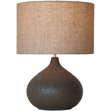 Brown ceramic table lamp with natural hessian shade, 570mm, at Online8 Furniture Auckland NZ