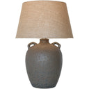 Brown ceramic table lamp with natural hessian shade, 730mm, at Online8 Furniture Auckland NZ