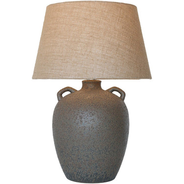 Brown ceramic table lamp with natural hessian shade, 730mm, at Online8 Furniture Auckland NZ