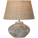 Grey stone ceramic table lamp with natural hessian shade, 340mm, at Online8 Furniture Auckland NZ