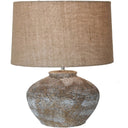 Grey stone ceramic table lamp with natural hessian shade, 500mm, at Online8 Furniture Auckland NZ
