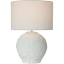 White ceramic table lamp with white boucle shade, 610mm, at Online8 Furniture Auckland NZ