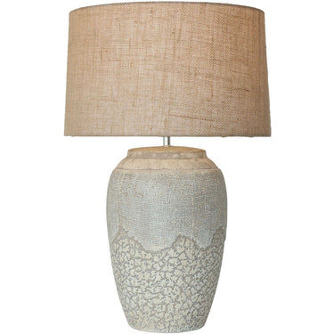 Antique cream ceramic table lamp with natural hessian shade, 650mm, at Online8 Furniture Auckland NZ