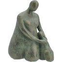 Seated mother and child figurine in verdigris green, 250mm tall